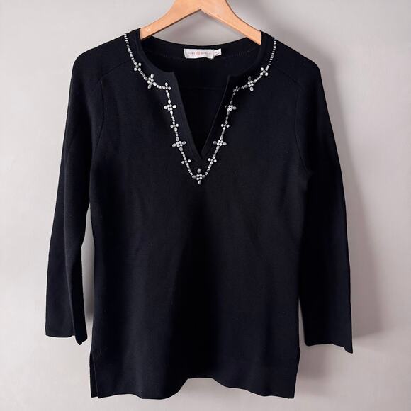 Tory Burch Black Embellished Merino Wool Sweater Tunic XS - Picture 1 of 6